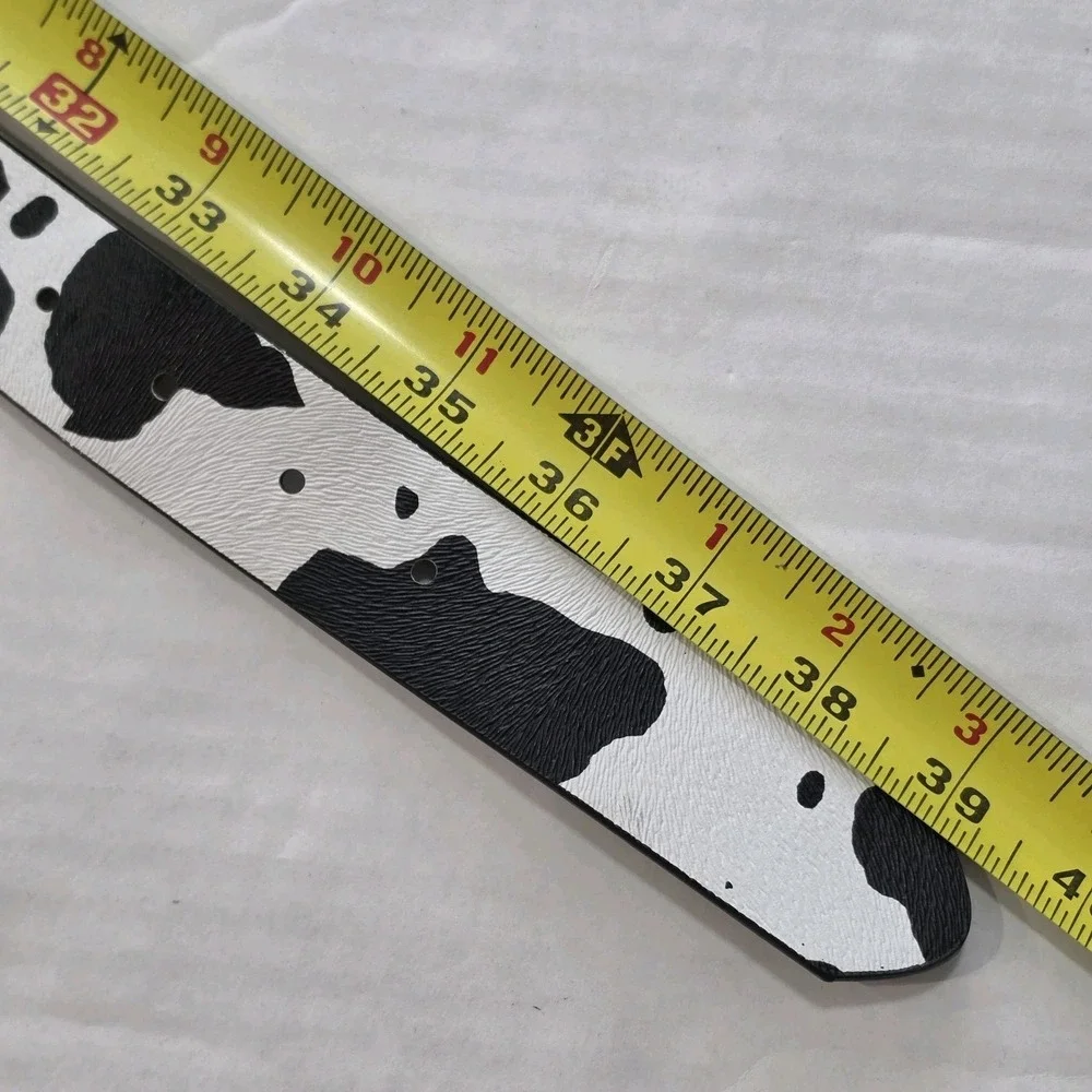 Women's Cow Print Cowgirl Black And White Belt Gold Buckle Western 39